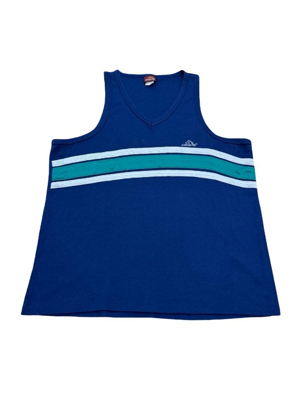 Vintage 1980s Jordache Striped Tank Top Blue Green Single Stitch Made in USA